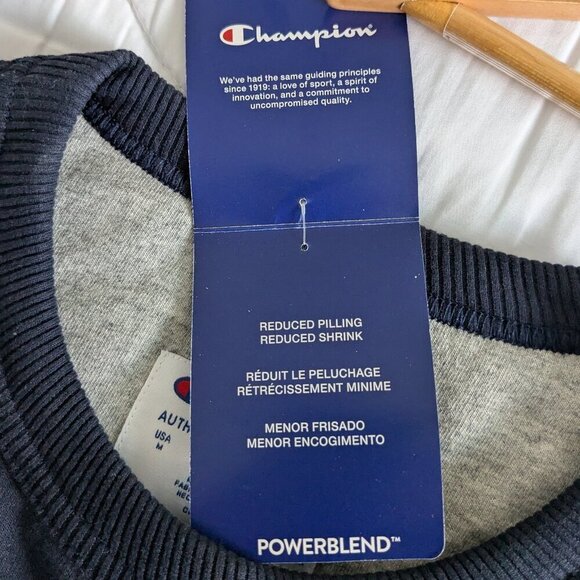 Champion Sweatshirt Men's Medium Navy Blue Fleece Crew Long Sleeve NWT Comfort - Picture 13 of 15